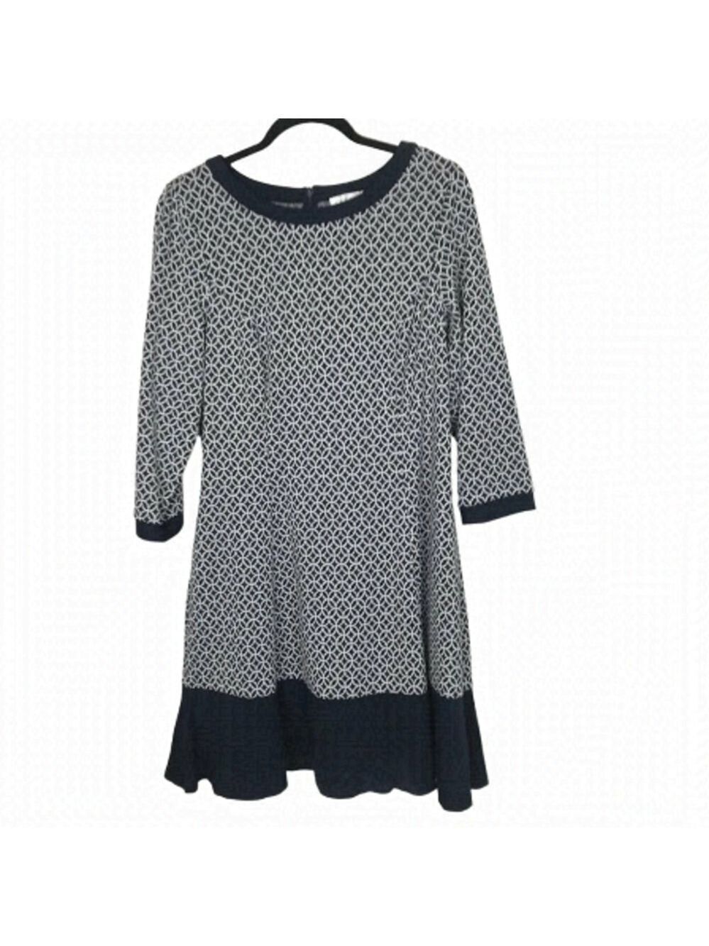 Elizah J Navy Blue And White  Floral Like Print Size 14